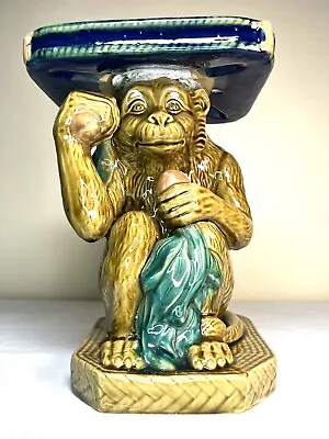 Vintage Ceramic Monkey Mojolica Plant Stand Large Mid Century Colorful 11” Kitch • $89.25