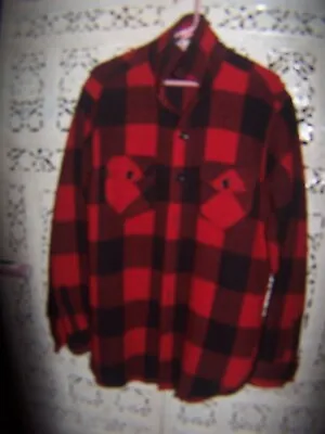 Woolrich True Vtg 100% Wool Chore Shirt Jacket Red Black Buffalo Plaid 70s L • $49.97