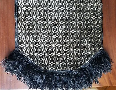 Vintage Fabric Velvet Table Runner With Fringe Black Dresser Scarf • $21