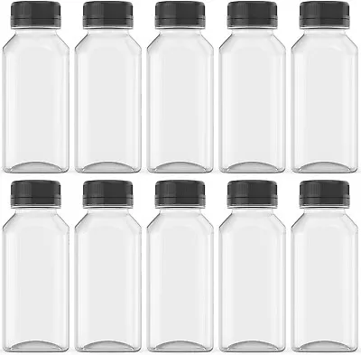 10 Pcs 8 Oz Plastic Juice Bottles Empty Clear Containers With Tamper Proof Lids • $10