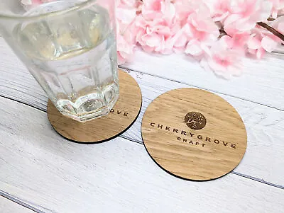 Custom Oak Veneer Round Coasters - Personalised Logo Drink Coasters Business • £21.99