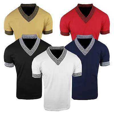 Mens T- Shirt NEW Luxury Wide Collar V-Neck Italian Stripe Slim Fit Stretch Golf • $27.95