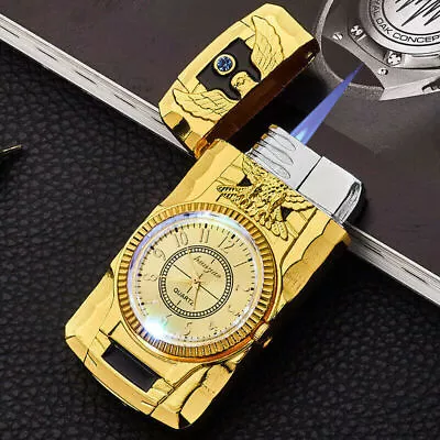 £5.49 • Buy Windproof Jet Lighter With Light &Quartz Clock Refillable Lighter Gift X MAS Box