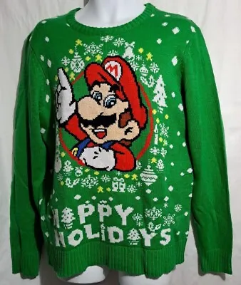 Nintendo Super Mario - Mario Wreath Ugly Christmas Happy Holidays Sweater Large • $32.71
