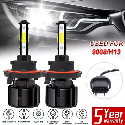 H13 9008 LED Headlights Bulbs Kit High Low Beam 6500K Super Bright White 4SIDE • $11.97