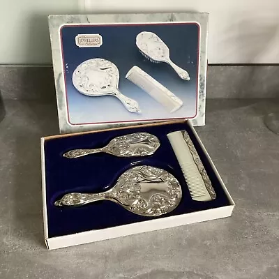 £14.99 • Buy The Jewellers Collection Silver Plated Three Piece Dressing Table Set Boxed