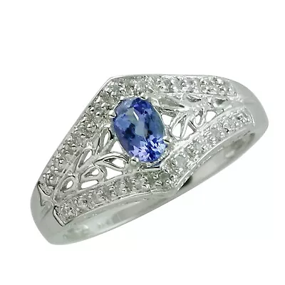 Gift For Women Jewelry Cocktail Ring Size 7 10k White Gold Tanzanite Gemstone • £139.60