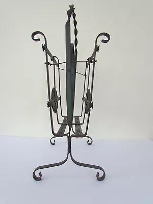 Vintage Toleware Magazine Stand Rack Heart Scroll Accent Geen Metal Nautical • $49