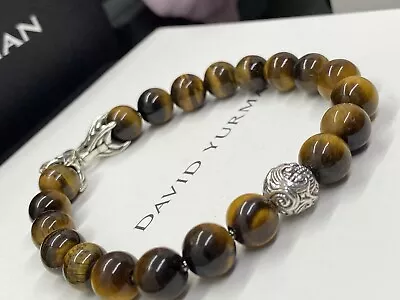 DAVID YURMAN Men's  8mm Tiger’s Eye  W/ Waves Spiritual Beads Bracelet 8.5” • $51