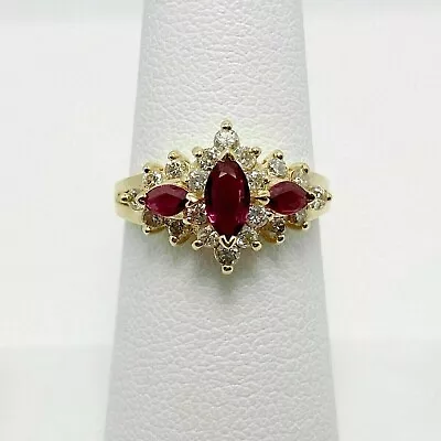 2Ct Marquise Cut Lab Created Red Ruby Engagement Ring 14K Yellow Gold Plated • $76.70