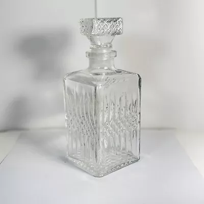 Vintage Heavy Cut Crystal Glass Square Cut  9 Inch Decanter And Stopper 2 Lbs • $12.99