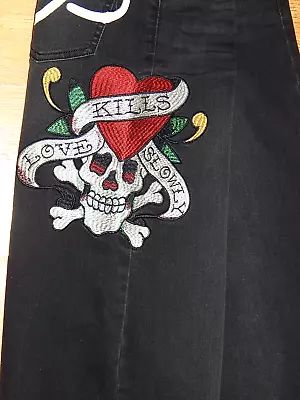 Ed Hardy Jeans Womens Sz 28 Love Kills Slowly Wide Leg Jeans Black NEW AUTHENTIC • $69.99