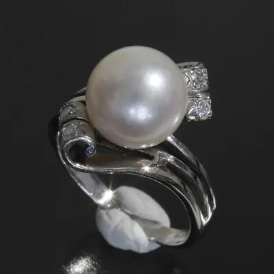 MIKIMOTO Ring Akoya Pearl 9mm Diamond K14 White Gold US4.75 AUTHENTIC 4674A • $549