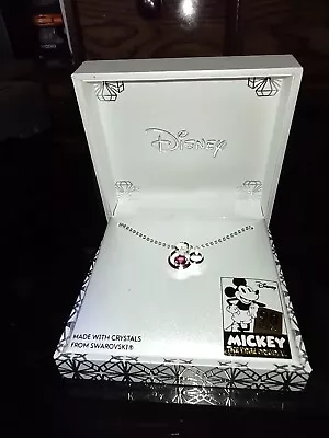 NIB Disney Silver Plated Mickey Mouse Necklace With Pink Swarovski Crystal • $30