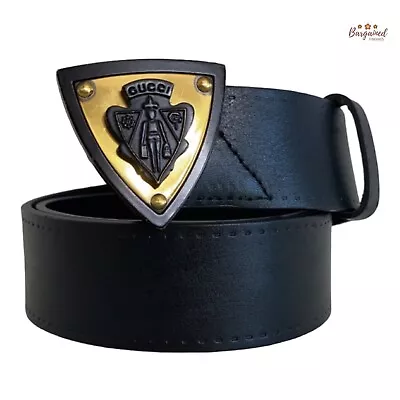 Authentic Gucci Black Leather Gold Hysteria Crest Buckle Belt Size 105/36 • $325