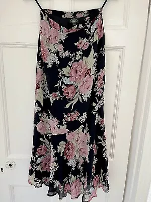 Laura Ashley Silk Skirt Floral Lined Size 8 Midi Lined Vgc • £15