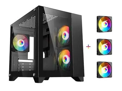 DIYPC ARGB-Q3.v2 Black Tempered Glass Micro ATX Gaming Computer Case • $64.98