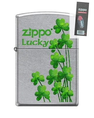 Zippo 2698 Lucky Clovers Street Chrome Finish Full Size Lighter + FLINT PACK • $37.53