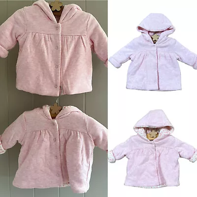 Baby Girls Jacket Coat Pink Poncho Floral M&S Hooded Cute Pretty Winter Autumn • £7.19