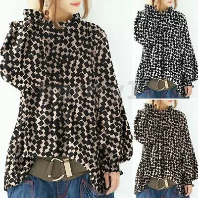 ZANZEA Women Long Sleeve Ruffles Shirt Casual Loose Top Printed Blouse Plus Size • $31.58