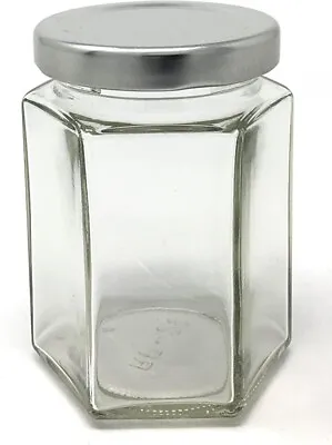 Nellam Glass Hexagonal Storage Jars With Silver Lids 4 Oz Pack Of 12 • $23.69