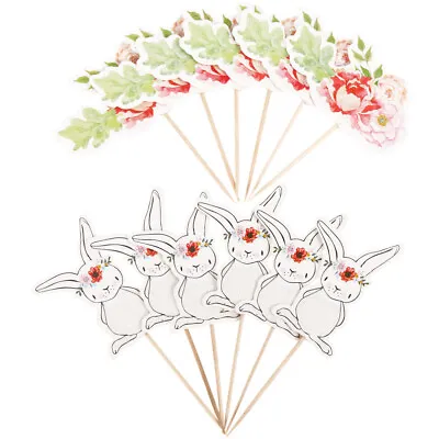  48 Pcs Rabbit Cupcake Topper Flower Insert Cards Dessert Toppers Easter • £5.85