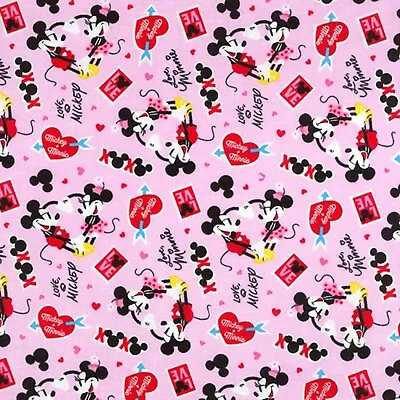 Mickey & Minnie Mouse - Valentines - Printed 100% Cotton Fabric - JLA0999-56 • £13.99