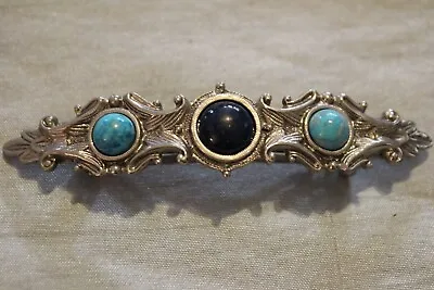 Vintage Made In France Hair Barrette Blue Cabochon & Silver Toned Metal • $16
