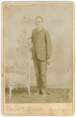 CIRCA 1880'S CABINET CARD Handsome Boy In Suit & Tie Harper & Wisdom Marshall TX • $14.99