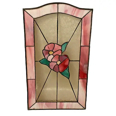 Vintage Stained Glass Flower Window Panel  24 X 14 Inch 1980's Hand Crafted • $120