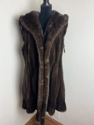 Mint Hooded Large XL Mink Fur  Vest Coat Jacket #41 • $799.99