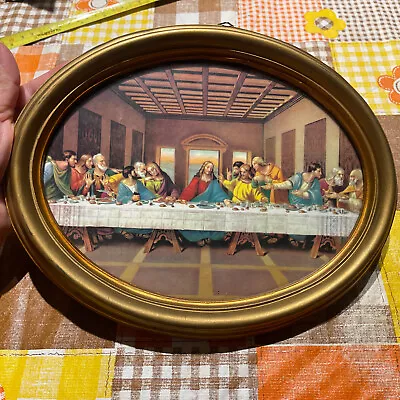 Vintage  LAST SUPPER  Jesus God Religious Oval Wall Picture • $12