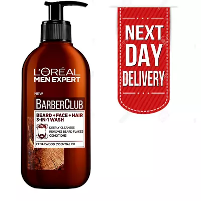 L'Oreal Paris Men Expert Shampoo Barber Club 3 In 1 Beard Hair & Face Wash 200ml • £6.48