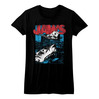 Jaws Coming Out Of The Water And The Orca Womans Fitted T Shirt Great Movie • $39.66