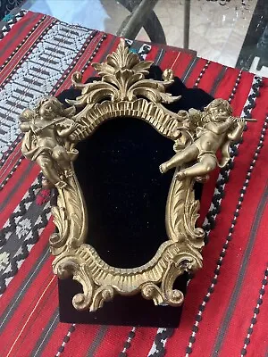 Rare Vintage Italian  WOOD  Gold Ornate Frame With Cherubs 13”x9” No Glass 1960 • $81