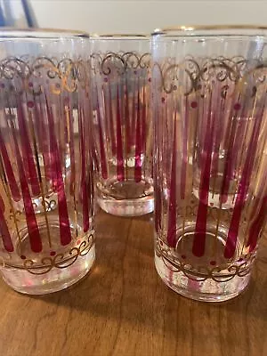 Set Of 8 Vtg MCM Libbey Pink & Gold  Tumbler Drinking Glasses • $40