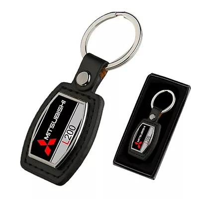 Mitsubishi L200 Black Pu Leather Metal Chrome Key Ring Fob    • $9.95