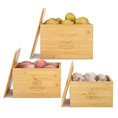 Potato And Onion Storage Bamboo Bin 3 Piece Garlic Potato Onion Container Potato • $41.30