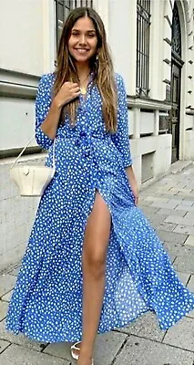 Zara Blue Shirt Spot Polka Dot Dress Size M • £37.99