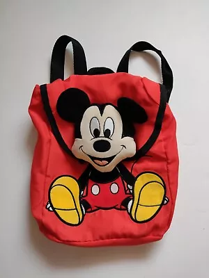 Disney Mickey Mouse Kids Toddler Red Lined Backpack Bag Plush Head Adj. Straps • $16.85