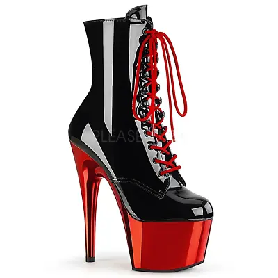 Pleaser Shoes Adore-1020 Sexy Exotic Pole Dancer Red Chrome Platform Boots • $189