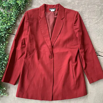 Vtg Harve Benard Wool Buttoned Long Oversized Blazer Jacket Career Red Size 14 • $22.99