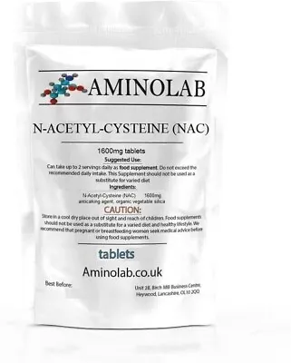 NAC N Acetyl Cysteine 1600mg Tablets Liver Support Lung Function AMINOLAB • £5.99