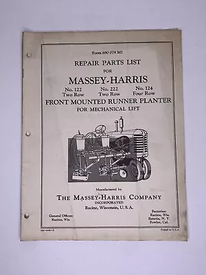 Original Vintage MASSEY HARRIS FRONT MOUNTED RUNNER PLANTER PARTS List Catalog • $25