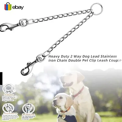 Double Dog Coupler Couple Lead Twin Walk 2 Dogs Chain Walking Pet Collar Dual • £3.90