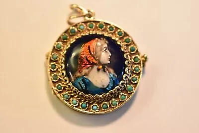 19th Century 14K Gold French Limoge 4 Picture Locket With Turquoise • $799