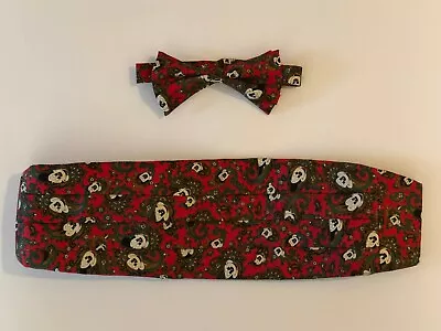 DISNEY Mickey Mouse Red Paisley 100% SILK Cummerbund Bow Tie SET Adjustable BOYS • $14.49