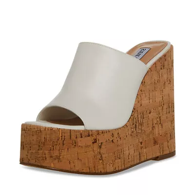 Steve Madden Joanne White Leather Slip On High Platform Wedge Heeled Sandals • $49.95