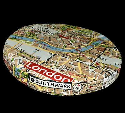 LL324r Red Brown London Map High Quality Cotton Canvas 3D Round Cushion Cover • £23.56