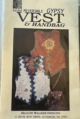 Vtg Maggie Walker Designs Pattern Reversible Gypsy Vest & Handbag Sz XS-3XL Unc • $3.43